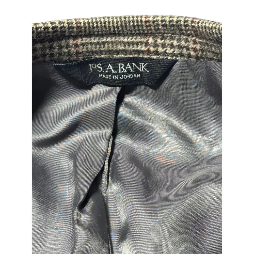 Jos. A. Bank Blazer Mens 44R Brown Gray Plaid Executive Sport Coat Camel Hair